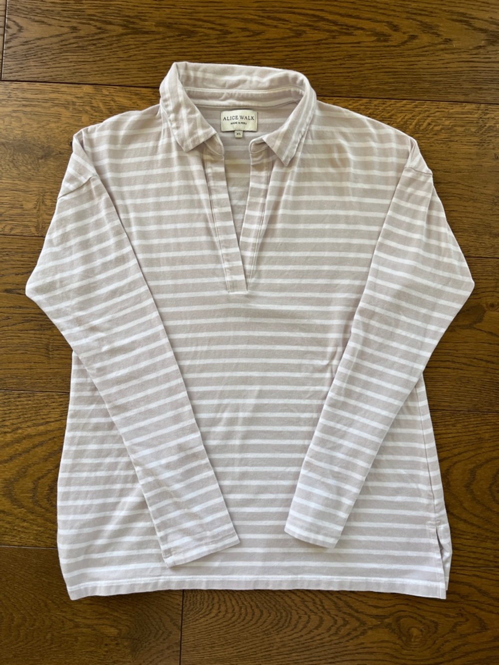 Alice Walk Striped Collared Pullover XS Oatmeal stripe